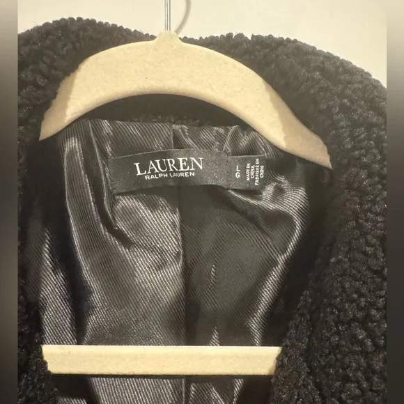 Ralph Lauren faux fur black coat. Women’s Sherpa jacket large L small lining fix - Picture 6 of 11